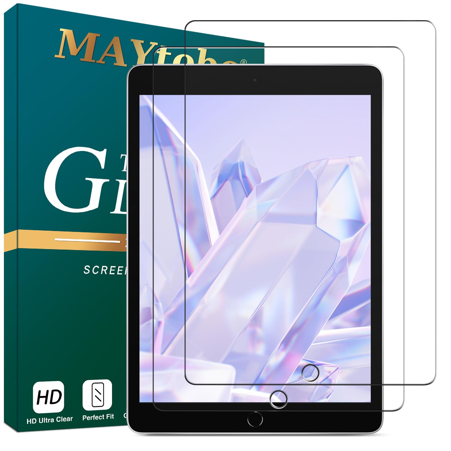 MAYtobe[2-Pack Screen Protector Designed for iPad 9th/8th/7th Generation (10.2 Inch) Tempered Glass, No Bubbles, Scratch-Resistant, Easy to Install