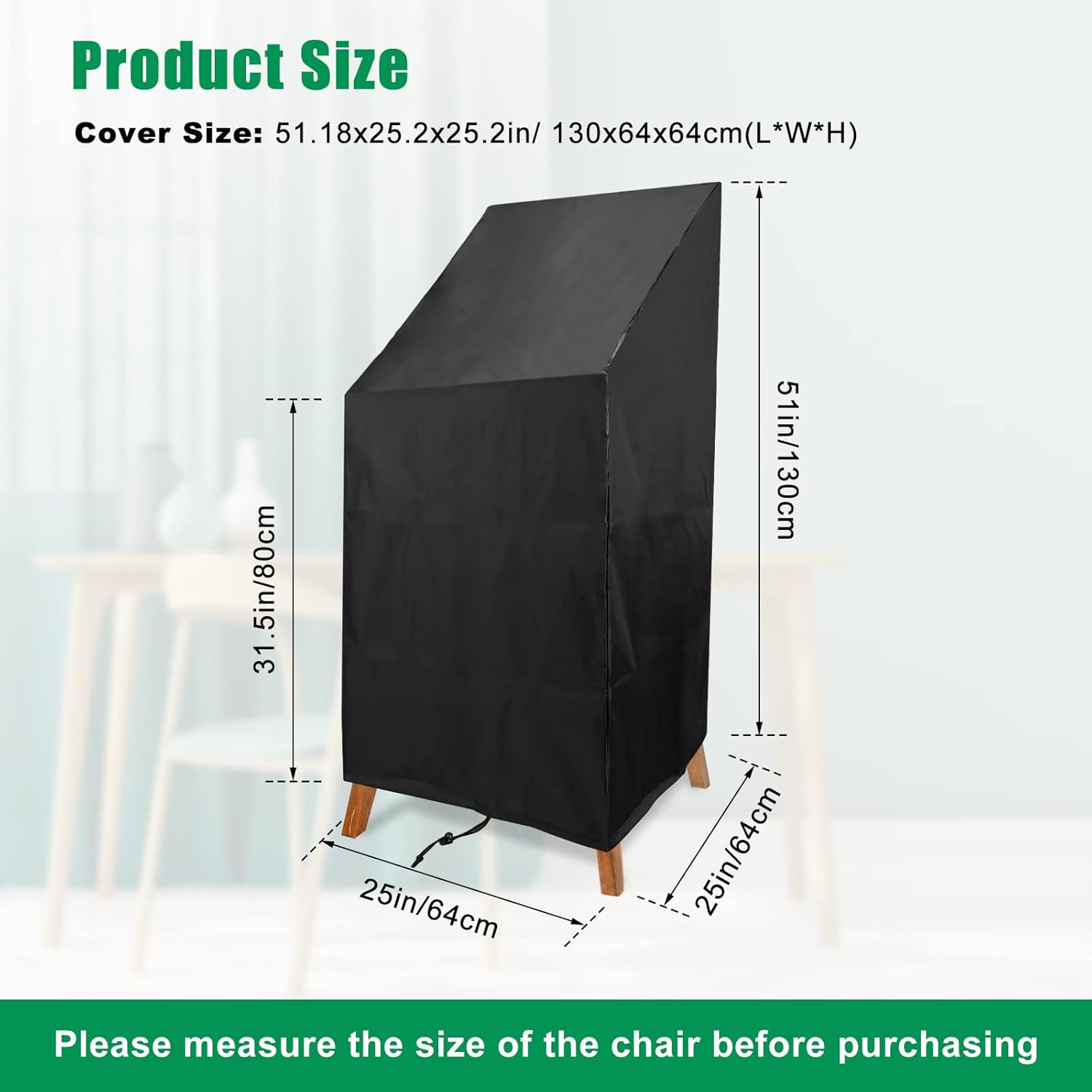 Outdoor Chair Cover Waterproof, High Back Stackable Patio Chair Cover for Outdoor Lawn Furniture for Protecting (51x25x25in) - Image 2