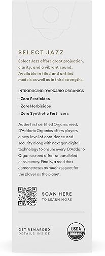 Miniatura 51 de D'Addario Organic Select Jazz - Cañas de saxofón barítono archivadas por Jazz, selladas individualmente, 4 medianas, paquete de 5
