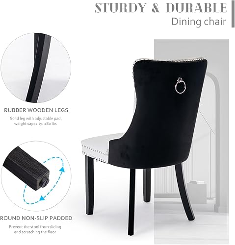 Miniatura 4 de SoarFlash Juego de 2 sillas de comedor de cuero, sillas laterales con respaldo alto, silla auxiliar tapizada moderna con anillo trasero de botón,