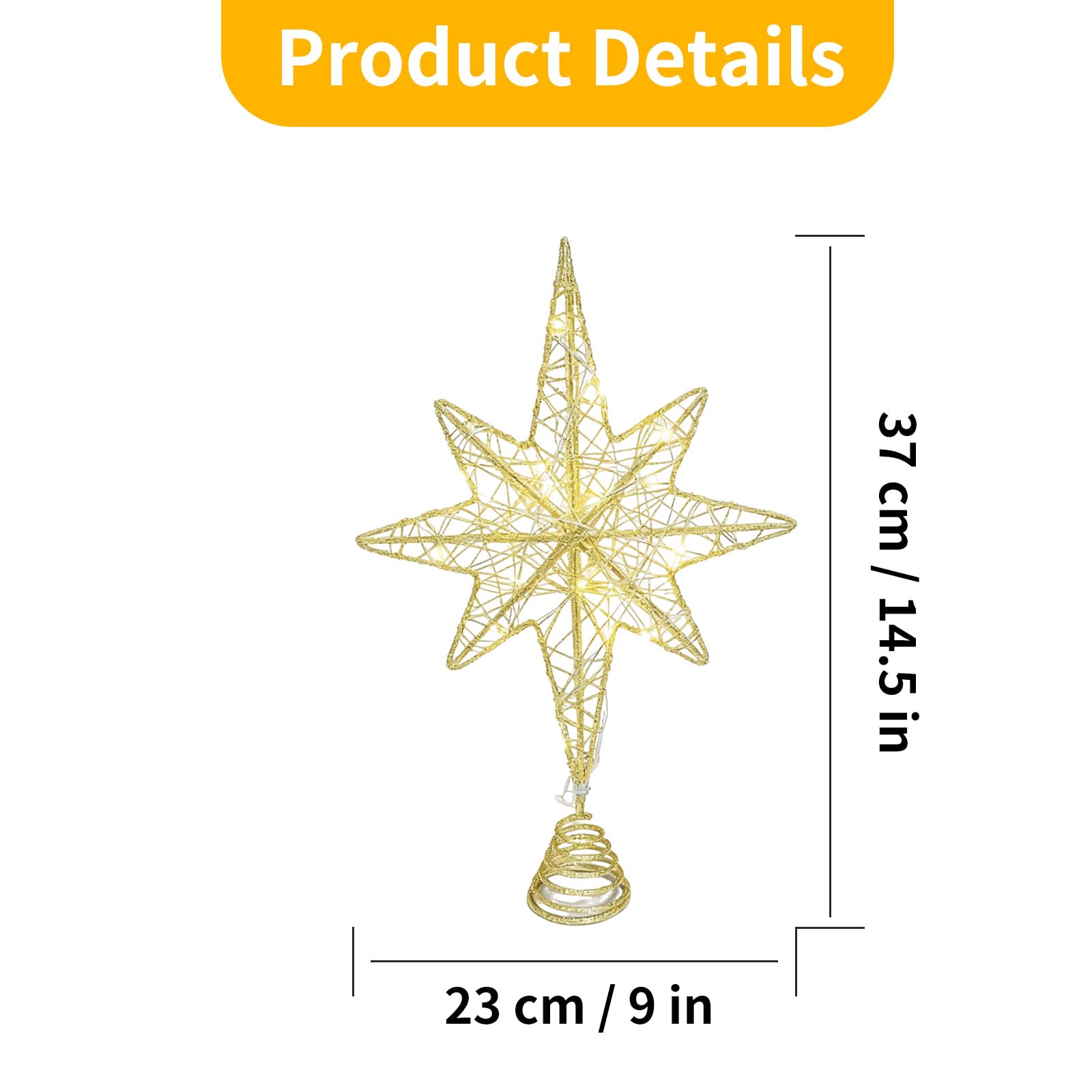 Stella Albero di Natale, Puntale Albero di Natale Luminoso, Puntale Alberos Natales con Luci A 20 LED per L'interno Dell'ufficio, Decorazioni Alberos di Natales Capodanno