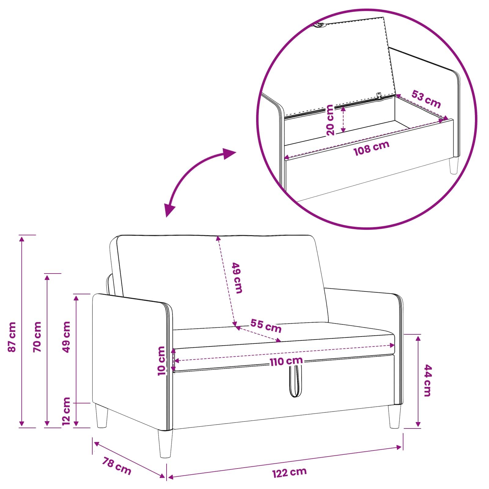 2-Sitzer Sofa mit Stauraum 122x78x87cm Couch Türkis