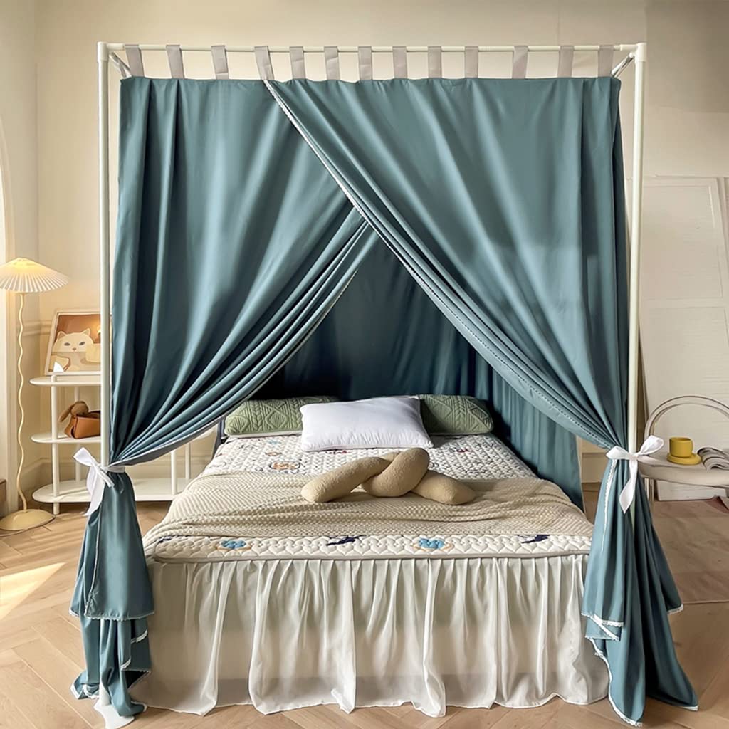 Betthimmel-Vorhang im Stangentaschen-Design mit 4 Eckpfosten für Mädchen und Frauen, Verdunkelungshimmel für Erwachsene, Hochzeit, Schlafzimmer, Bettdekoration (B, voll)