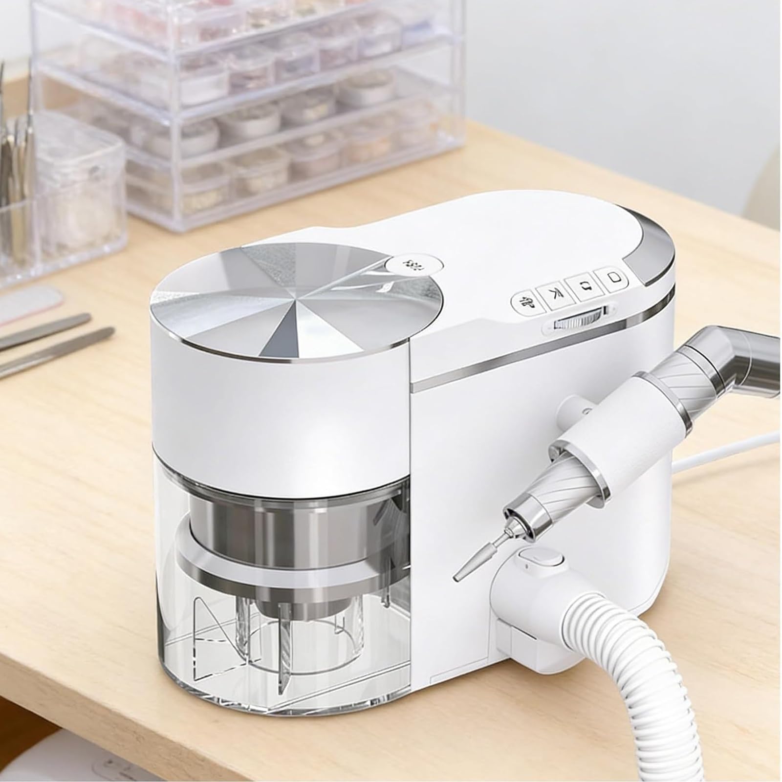 Professional Nail Drill and Dust Collector 2-in-1, Electric Nail File Polisher with Vacuum Suction, Portable Nails Polisher with Extension Hose, 30000 RPM Brushless Motor, for Manicure