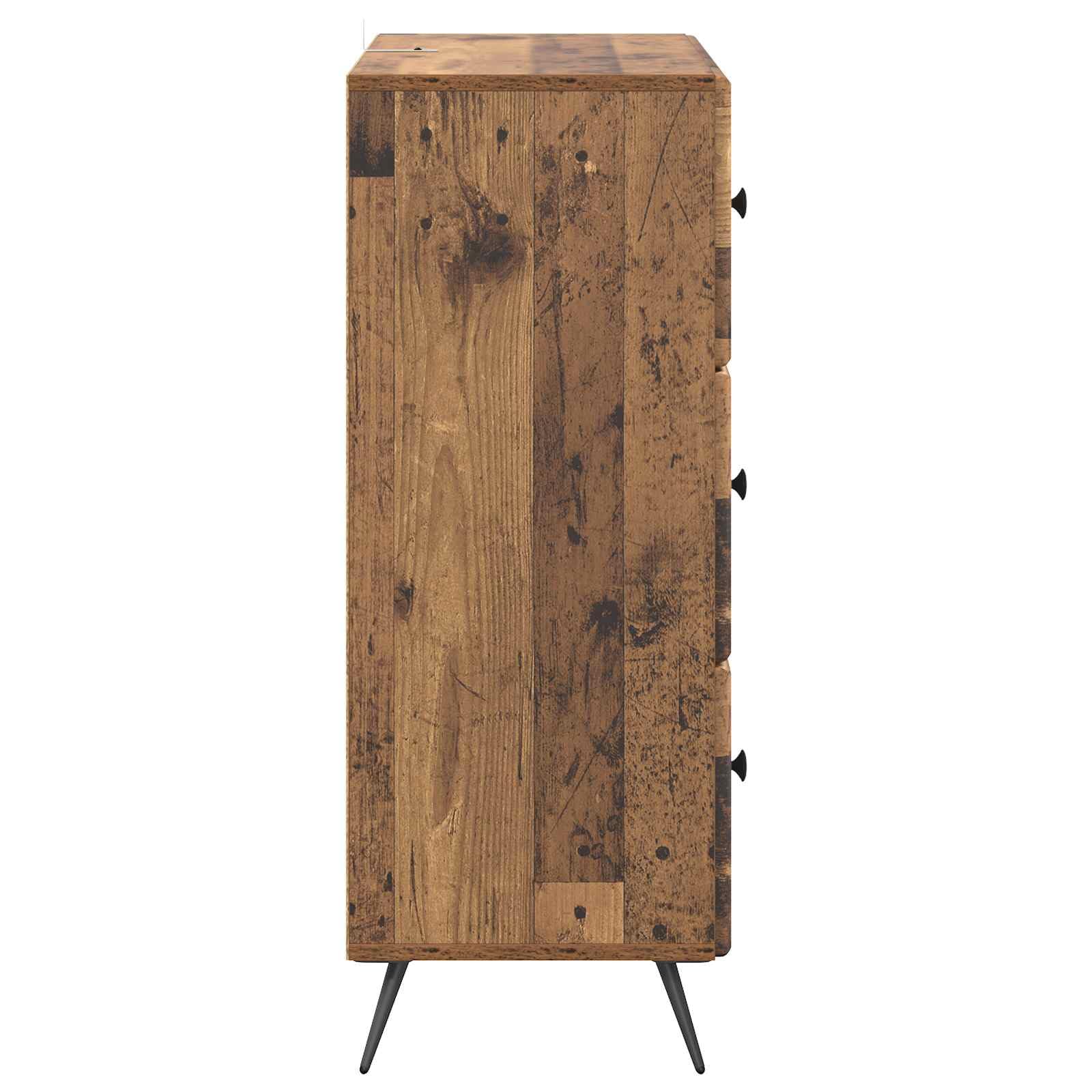 Cassettiera in legno anticato, 66 x 34,5 x 90 cm, con 3 cassetti e scomparti regolabili, per ufficio, soggiorno, corridoio, officina, ordine e conservazione