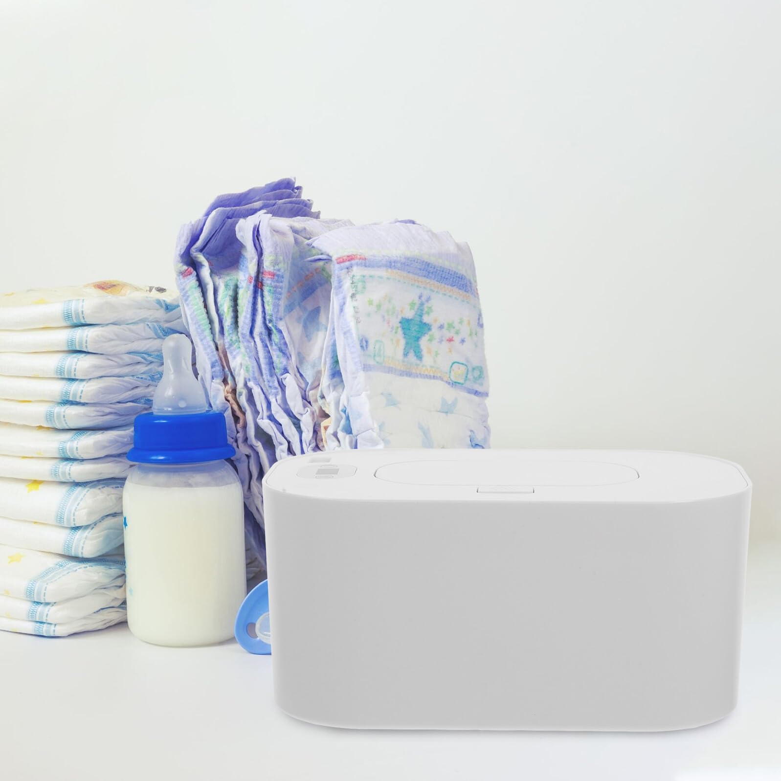 Calentador de Toallitas para Bebés Pantalla LED y Control de Temperatura, Caja de Almacenamiento Portátil de Pp para Cambio de Pañales y Uso al Aire Libre