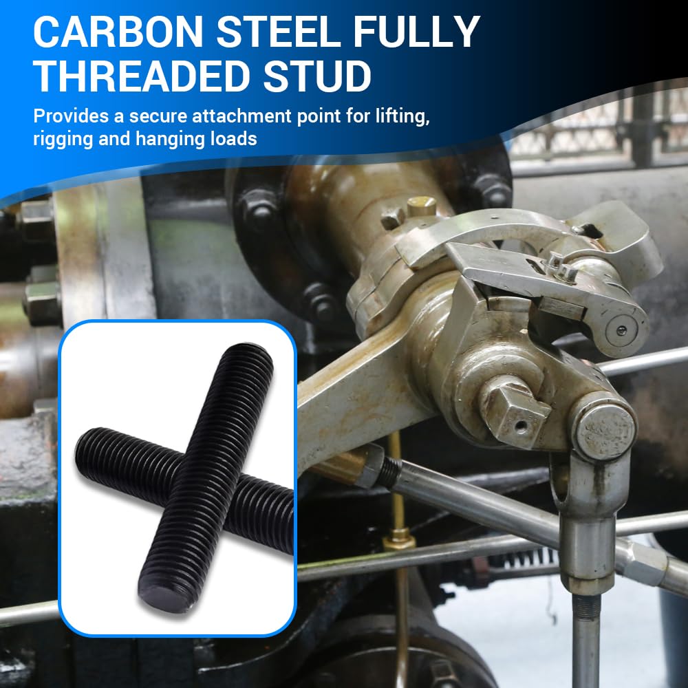 20pcs M12*55mm Fully Threaded Stud, Grade 8.8 Alloy Steel Black Oxide Finish Long Threaded Rod Bar for Furniture Mounting Assembly Fastening