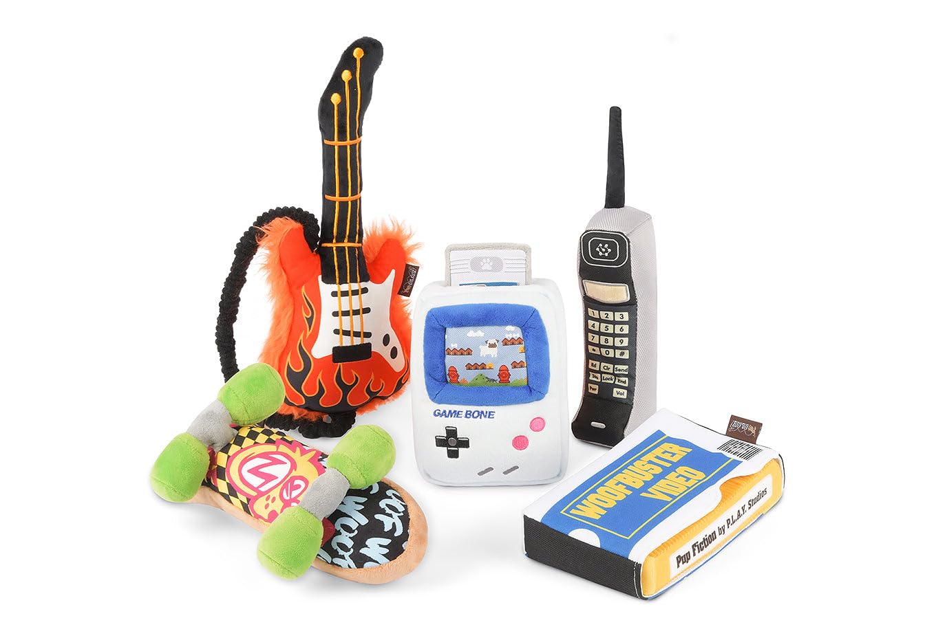 P L A Y Cute Plush Dog Toys - 1990s Classics Themed Durable Squeaker Crinkle Chew Toys Great