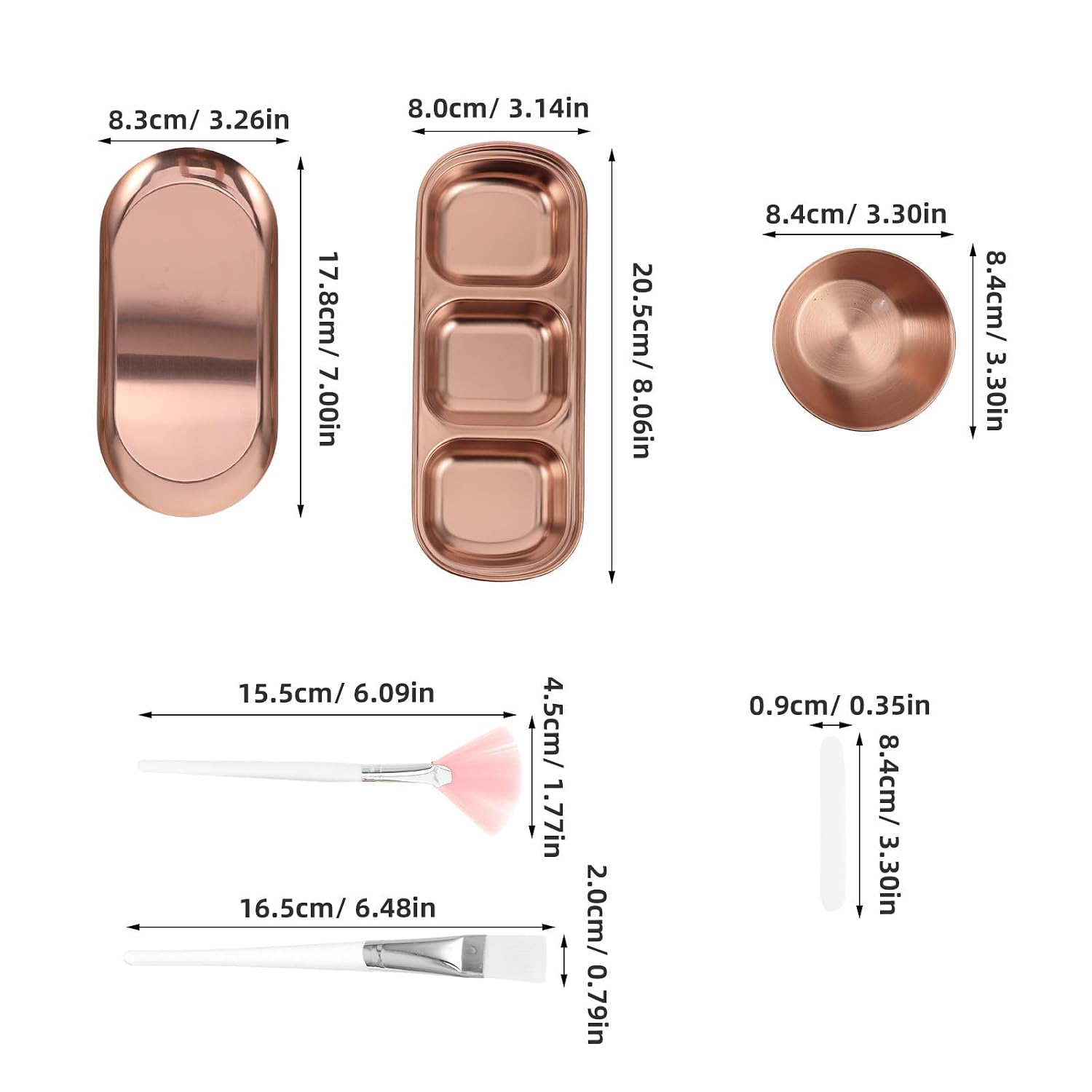 YARNOW 1 Set DIY Facial Mask Mixing Tool - Mask Mixing Set with Stainless Steel Gold Bowls 3 Compartment Serving Tray Facial Brushes for Sensitive Skin Care (Rose Gold)