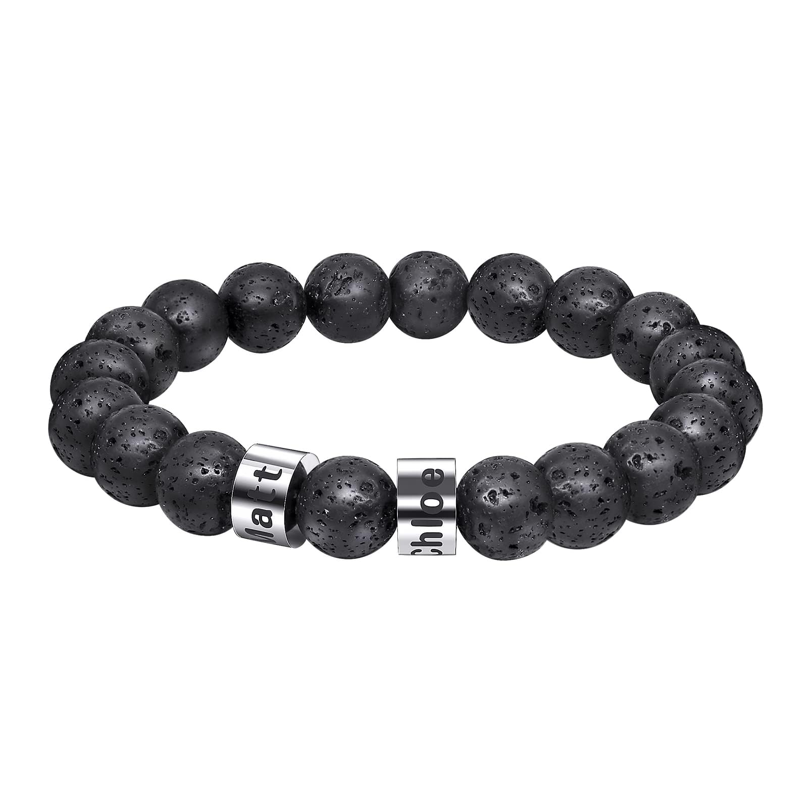 ORFANDE Personalized Stone Beads Bracelets for Men with Name Engraved Lava Beads Bracelet Tiger Eye Beads Custom Family Name Bracelet for Fathers Day