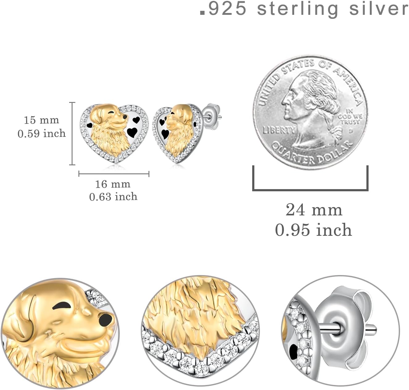 Sterling Silver Golden Retriever Dog Stud Earrings - Cute Animal Jewelry Gifts for Women Dog Lovers - Image 4