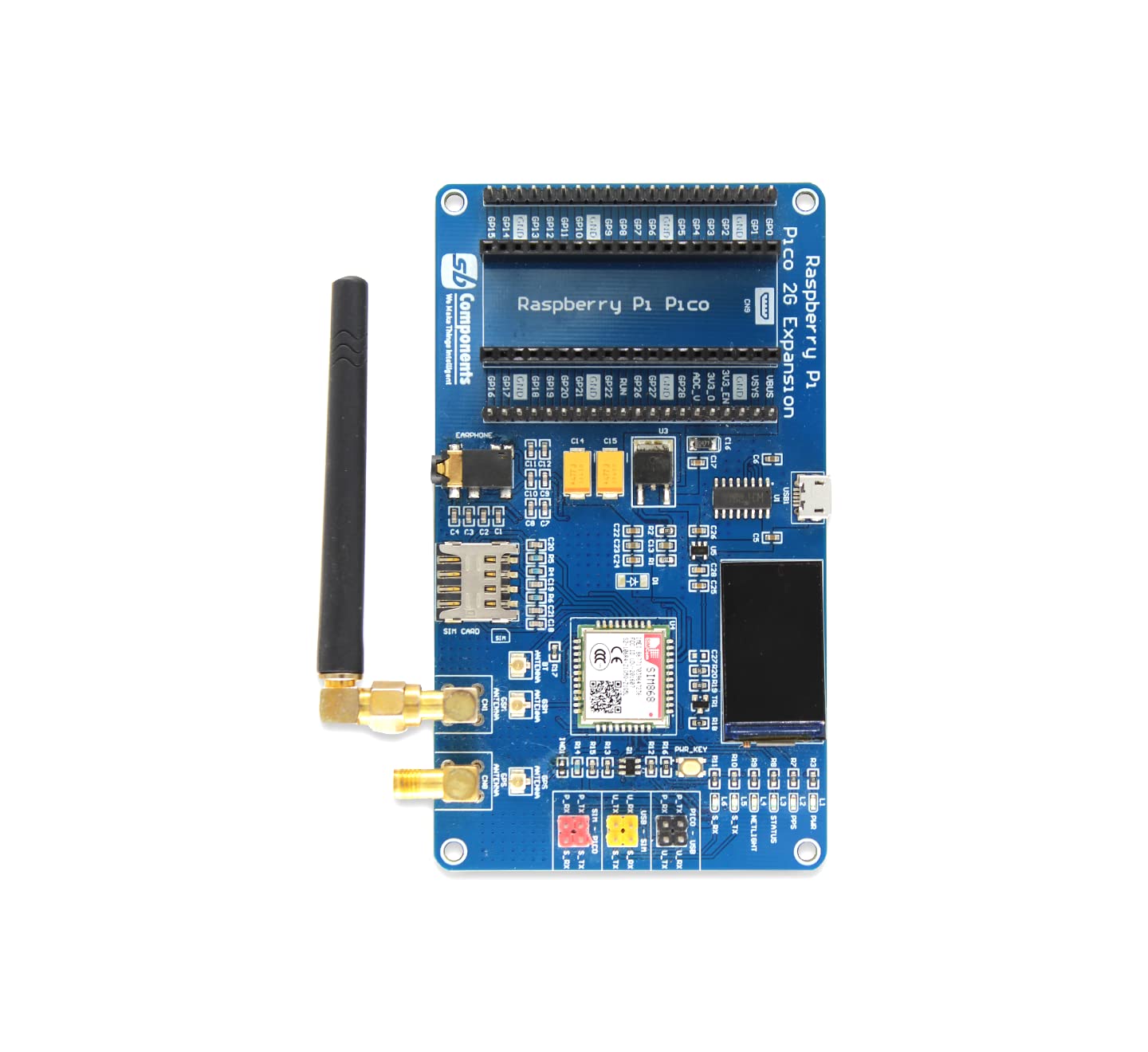 sb components Raspberry Pi Pico con espansione Pico 2G QUAD-Band GSM/GPRS/GNSS espansione per Raspberry Pi Pico, aggiunge supporto cellulare e GPS al Pico