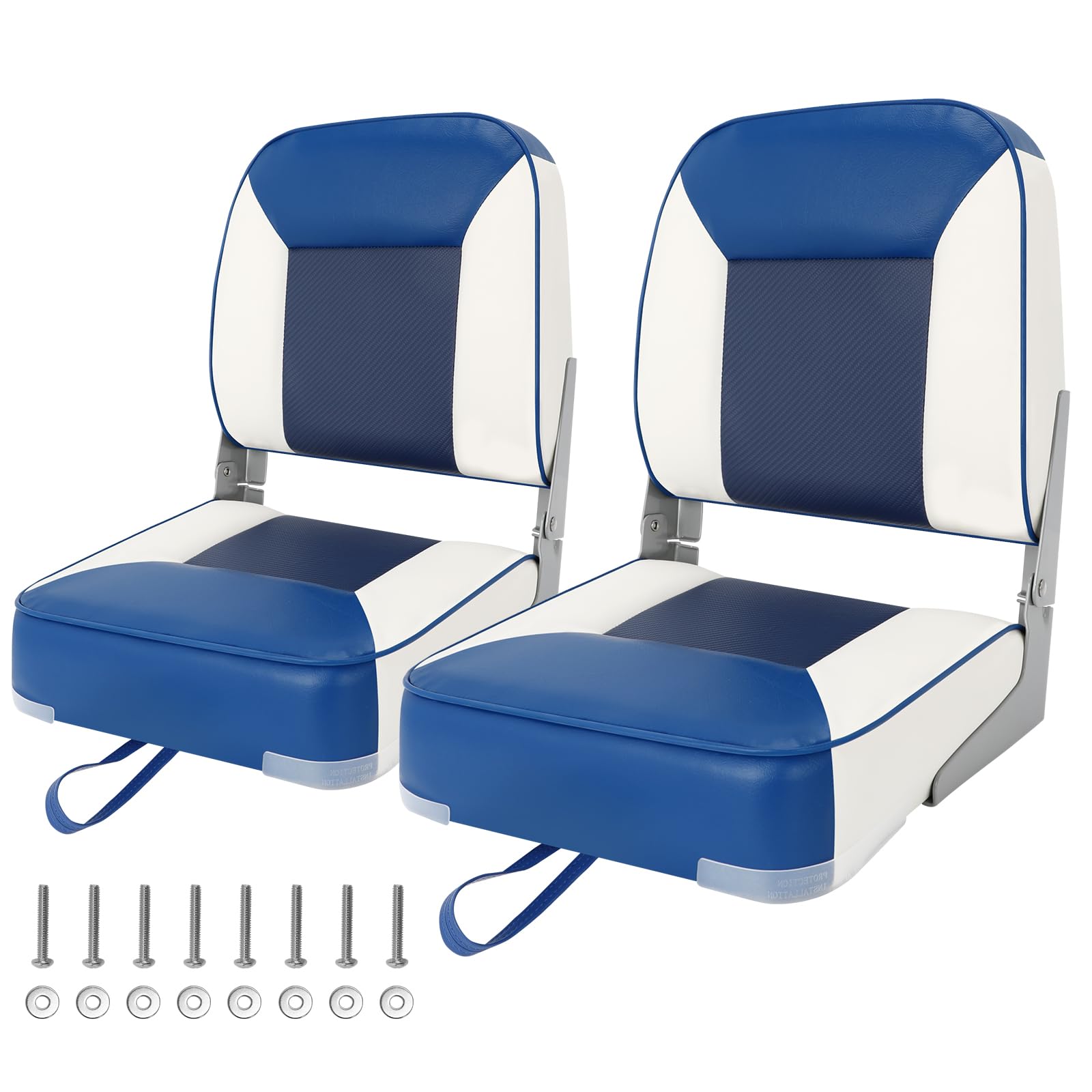 Boat Seats 2 Pack, Folding Boat Seat for Fishing, Waterproof Captain's Chair, Boat Seat 2 Pack, Suitable for Jon/Pontoon/Canoe/Bass Tracker Boat Seats - Unique Colour Design (Blue/White)