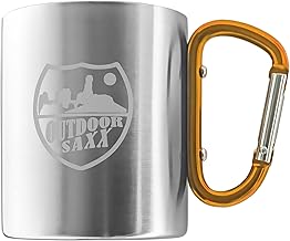 Stainless Steel Mug with Carabiner Handle and Laser Engraved (Orange)