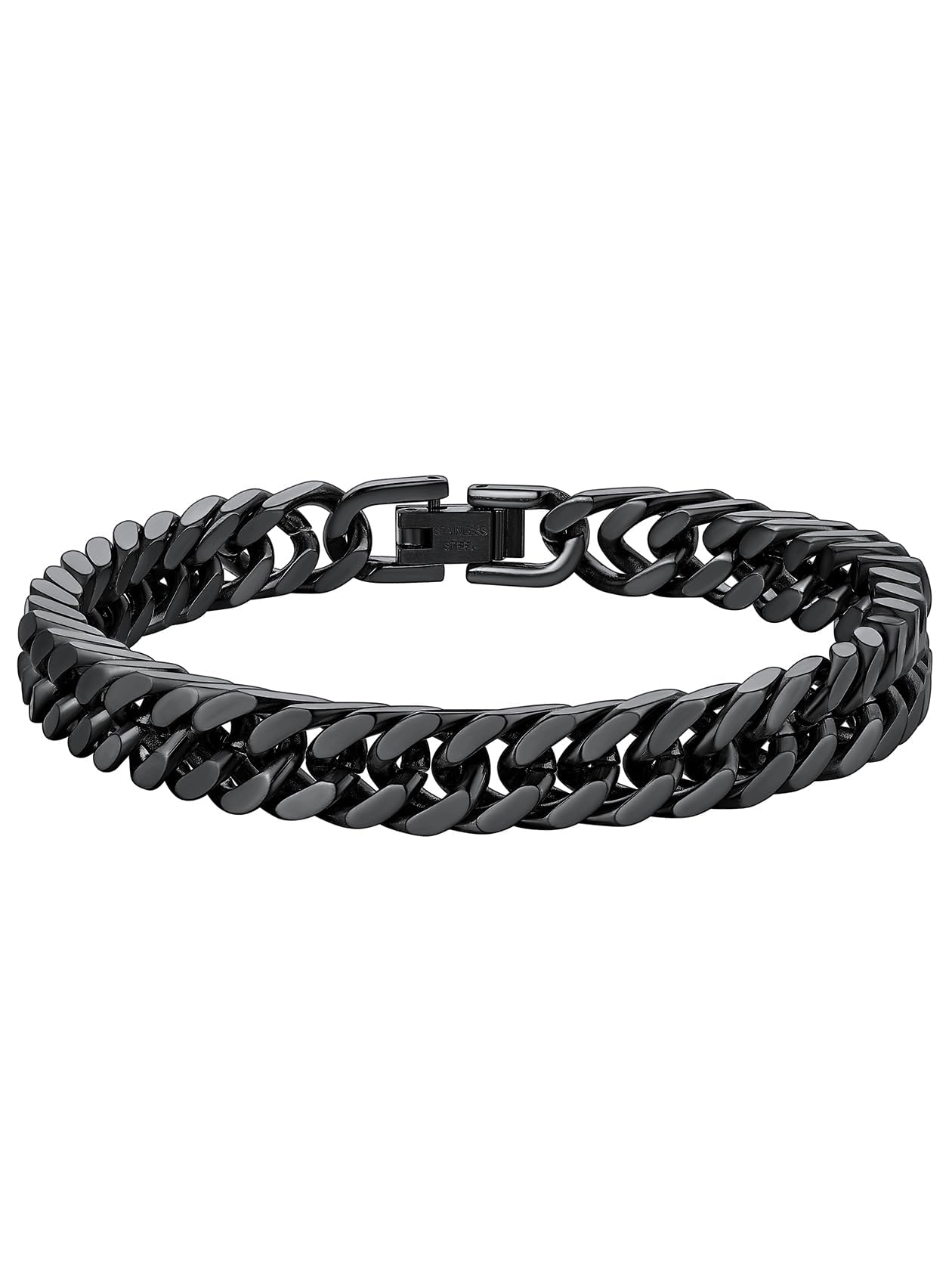 ChainsHouse Stainless Steel Cuban Link Bracelet, 6mm/8mm/12mm/17mm Width, 7.5"/8.3"/9", Black/ 18K Gold Plated Chain Wrist Bracelets for Men Women, Send Gift Box