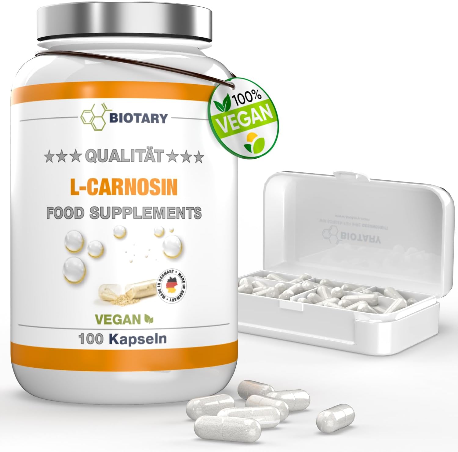 L-Carnosine 100 capsules | 1000 mg dagelijkse portie | inclusief pillendoosje | 100% veganistisch | hoge dosis en zonder additieven | hoge biologische beschikbaarheid | laboratorium getest