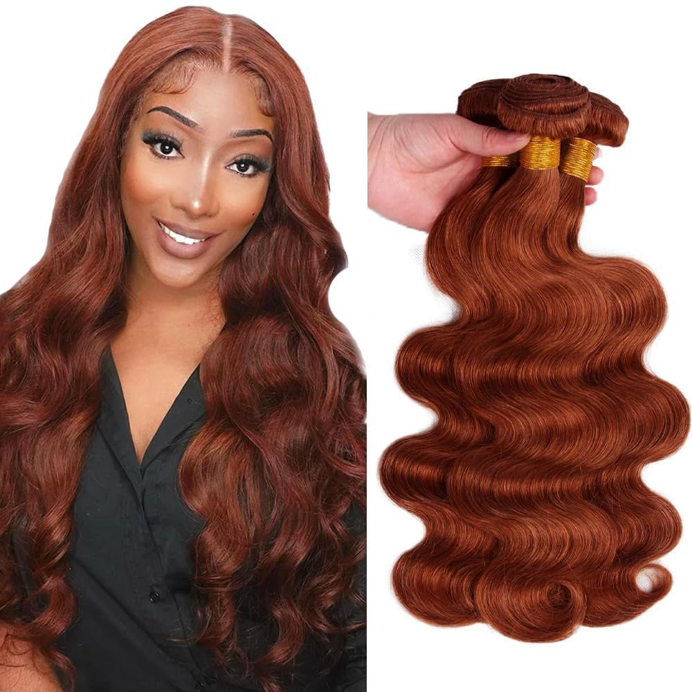 Tuheerst #33 Reddish Brown Color Body Wave Human Hair Bundles 28 30 32 Inch Doubles Weft Weave 3 Bundles Total 150g Unprocessed Human Hair Extension For Women