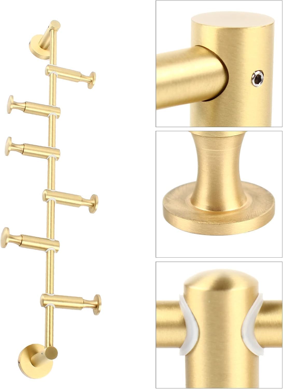 Perchero Vertical de Pared, Moderno Perchero de Pared, Perchero Dorado, 6 Ganchos Elegantes de latón, Percha Que Ahorra Espacio para Bufandas, Ropa, Bolsos,Gold