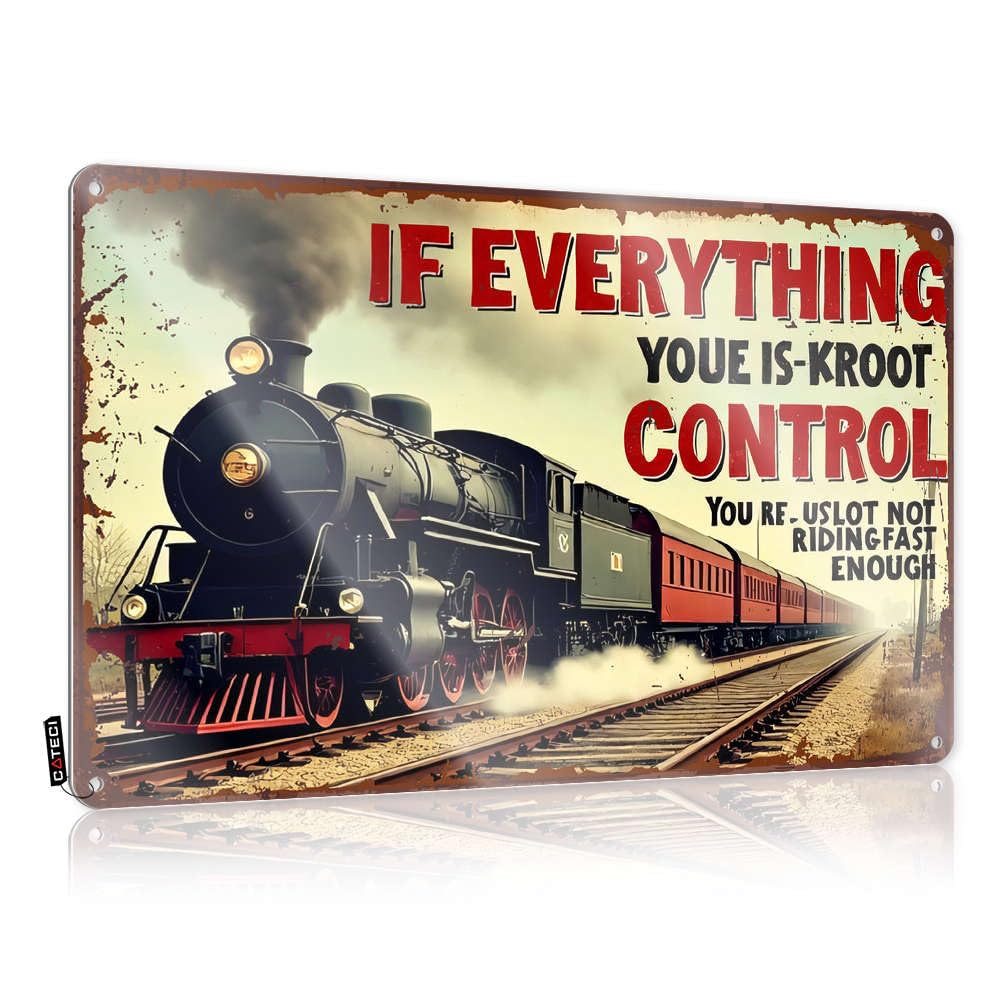 Sujd Colour Metal Decorations Gift For Mom | Steam Train Speeding With Bold Text: 'If Everything You Control Is Kroot Unique Retirement Decoration(30X40cm)