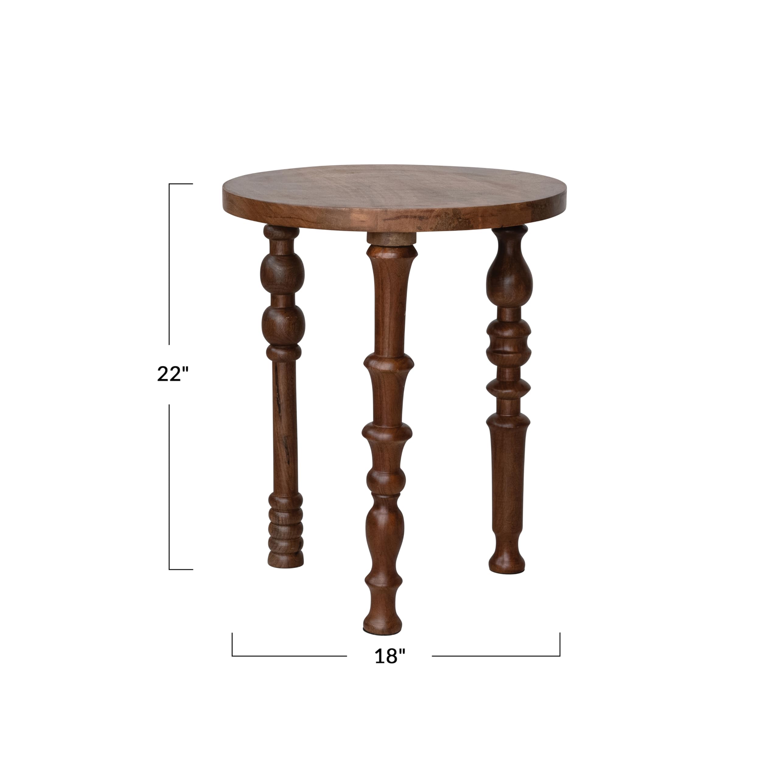 Creative Co-Op Mango Wood Side Table with Turned Legs, Walnut Finish