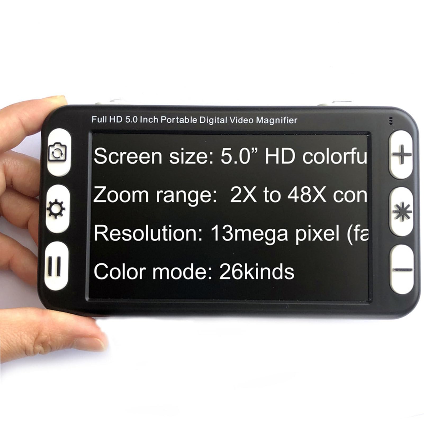 LJYKBFL Digital Video Magnifier, Portable Reading Aid 5.0 Inch, Foldable Handle for Visually Impaired, 2X-48X Zoom, 26 Color Modes