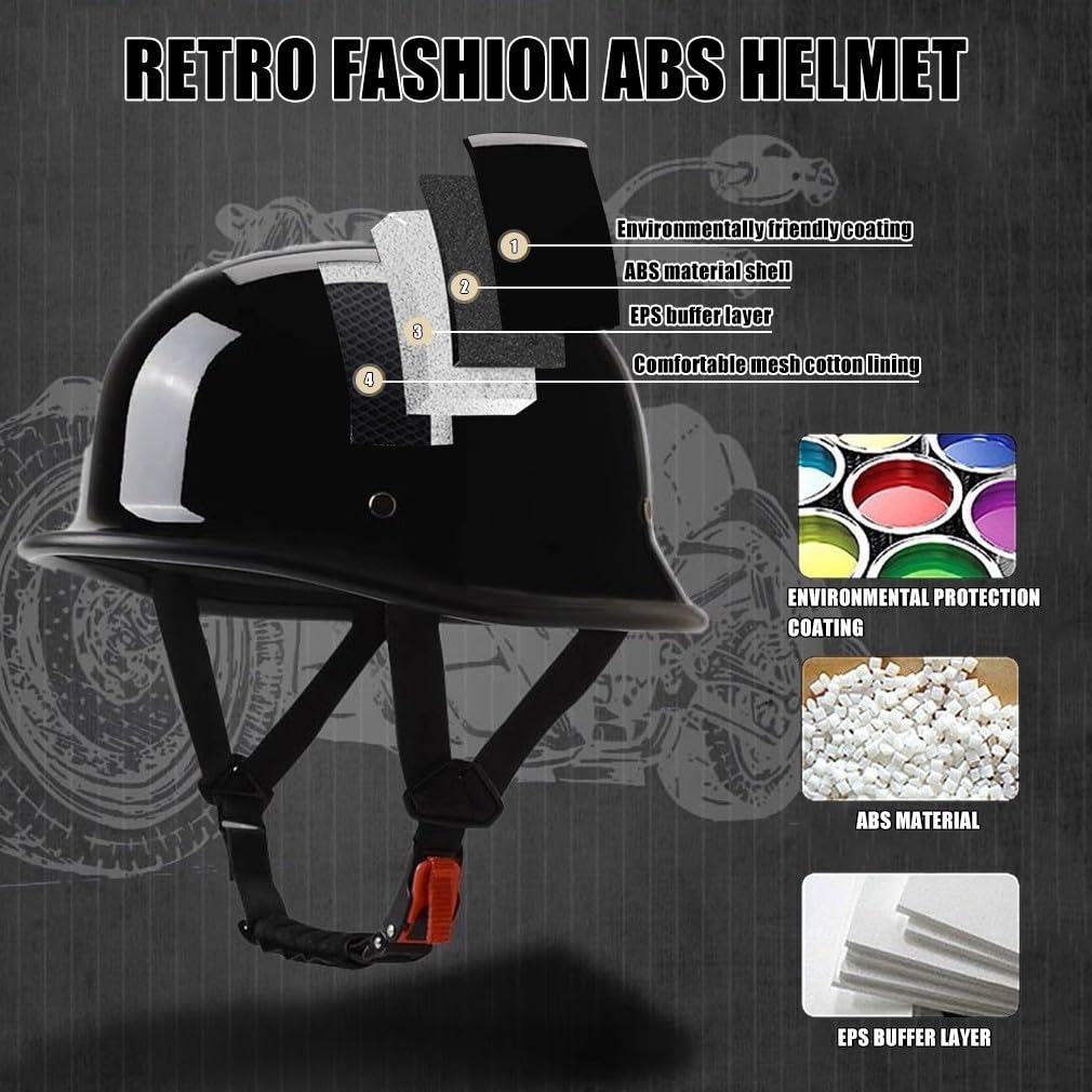Vintage Deutsche Motorrad Halbhelme Jethelm, Halbschalenhelm mit ECE, Retro Motorradhelm mit Schutzbrille Roller Fahrrad Cruiser Chopper Moped Scooter Helm für Damen Herren 57~66CM