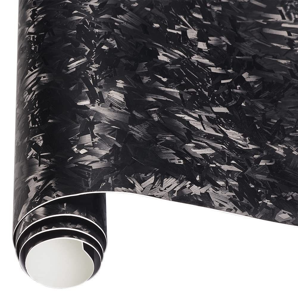 XhuangTech Geschmiedete Kohlefaser-Vinylfolie, Carbon-Vinylfolie, selbstklebender Motorrad-Aufkleber, Anti-Falten, blasenfrei, Ersatz-Autoaufkleber (schwarz, 3 m x 152 cm)