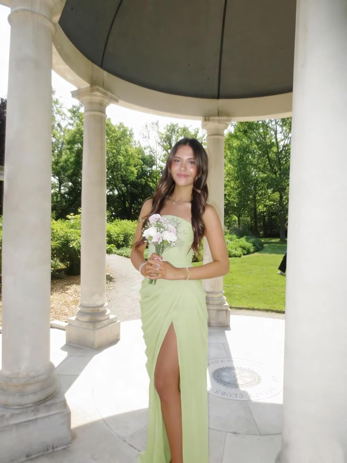 Strapless Chiffon Prom Dresses 2026 Long Corset Pleated Bridesmaid Formal Evening Dress with Slit