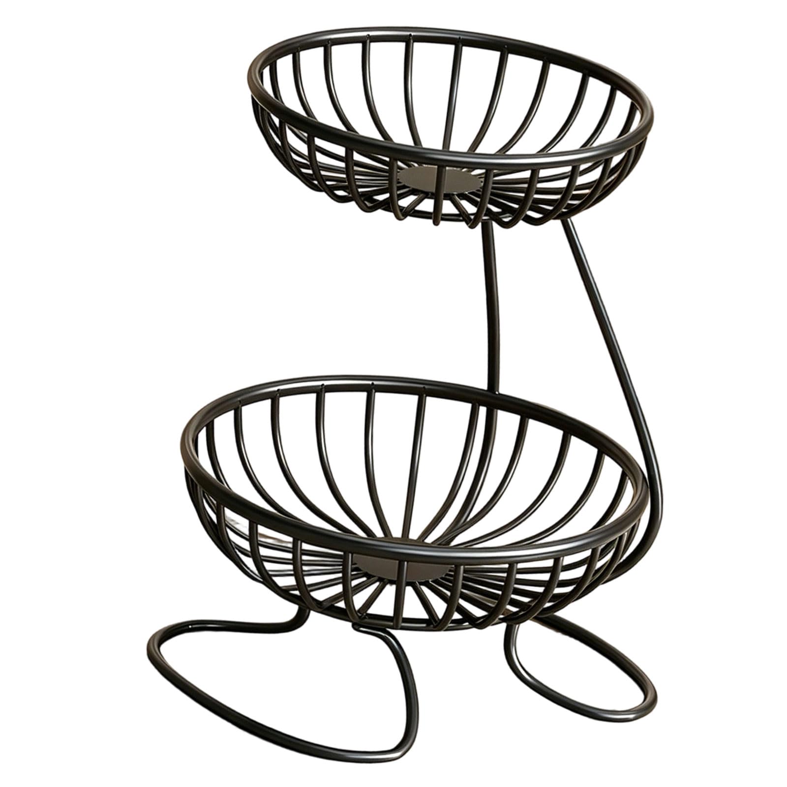 Kaeltsyn Black Metal Fruit Display Rack Double Deck Storage Solution Iron Basket Ideal For Restaurants & Cafes Ventilated Storage
