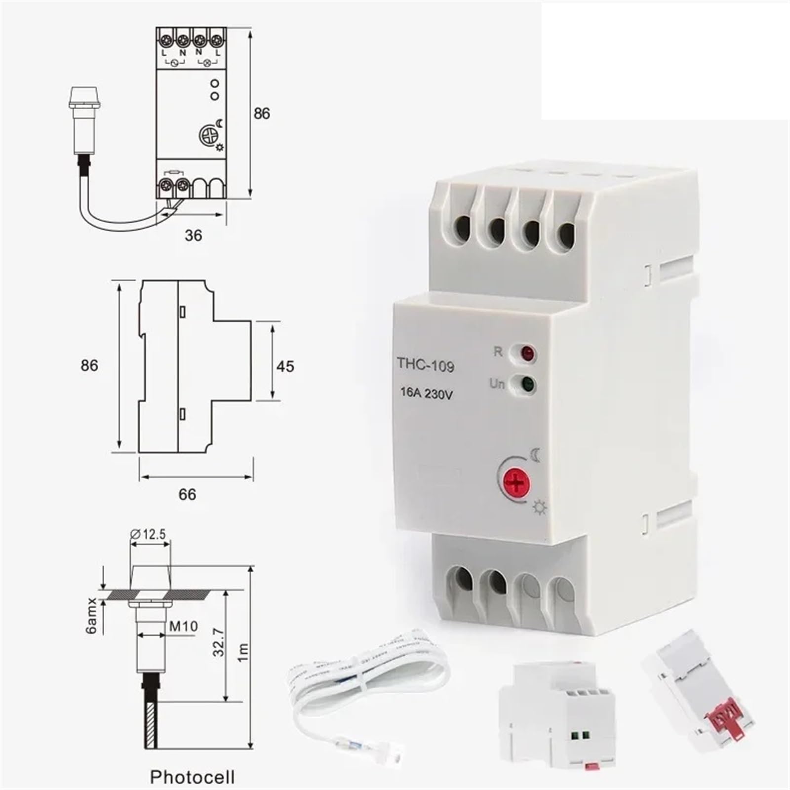 1 unidad THC-109B, interruptor controlador de luz con fotocélula de encendido y apagado automático o manual con sensor, 16 A, 25 A, CA 220 V, interruptor controlado por luz.(THC-109B-16A)