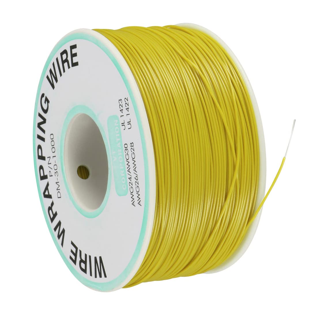 uxcell OK Wire Tin Plated Copper Cord Wire Wrapping P/N DM-30-1000 30 AWG 820ft Length Yellow - Image 3