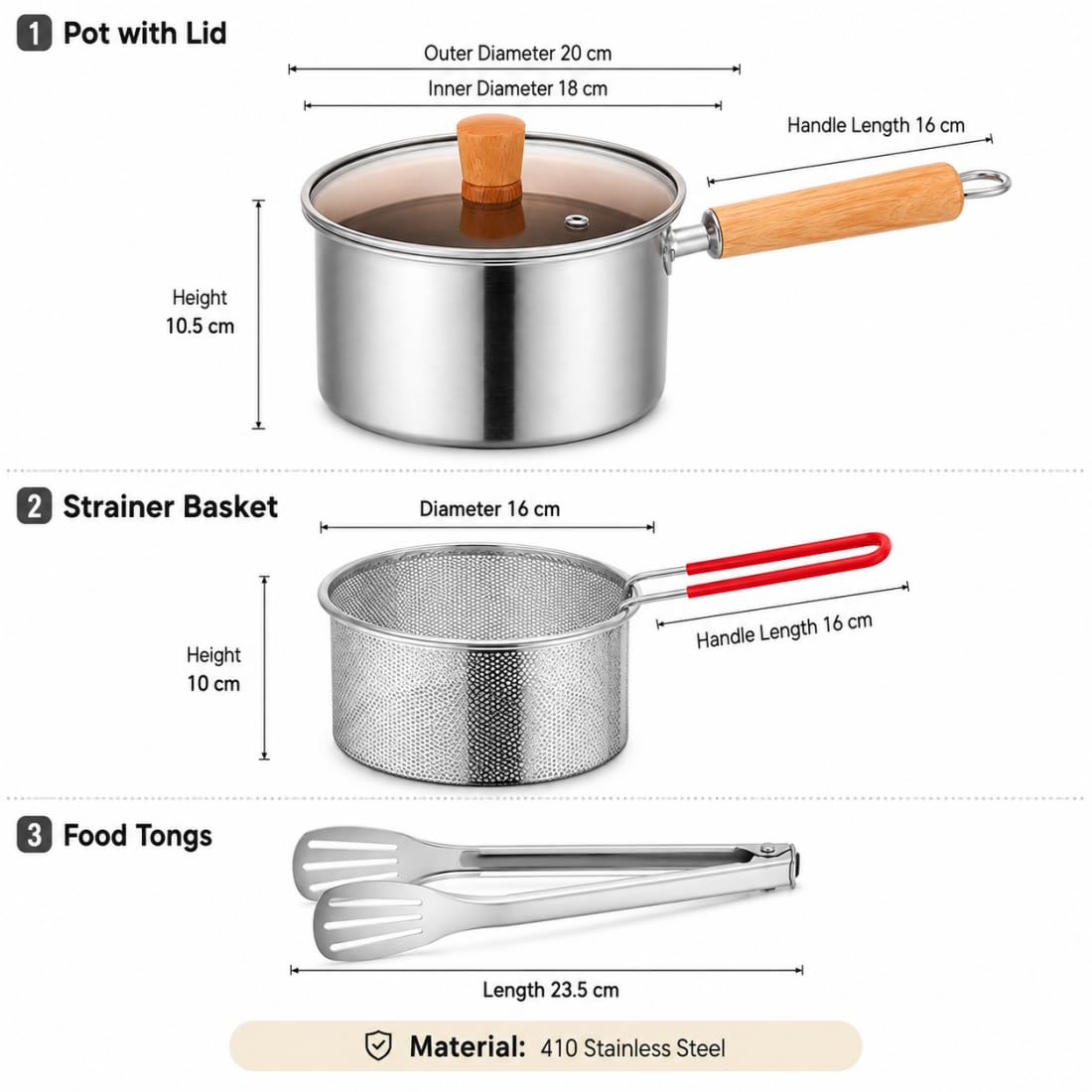 Pentola Frittura Multifunzionale Acciaio Inox 304 con Cestello, Coperchio, Pinza, Friggitrice Profonda Cucina, Padella Patatine Pesce Pollo Gamberi, Contenitore Olio Riutilizzabile (1pcs-a)