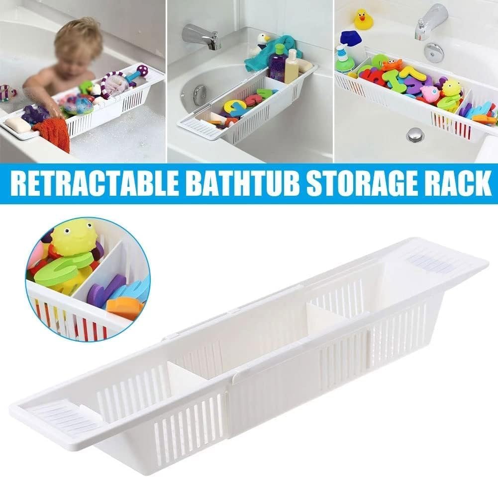 Bathtub Tray, Bathtub Caddy Tray Bathtub Basket Shelf Rack Bath Toys Organizer Retractable Storage Rack