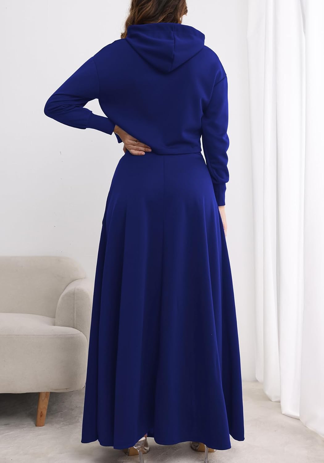 Seltaon Women's Casual 2 Piece Outfits Long Sleeves Hoodies Sweatshirts and High Waist Split Skirt Sweatsuit Lounge Sets - Image 5