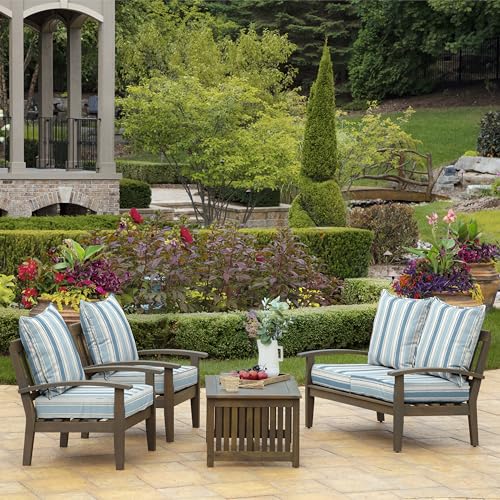 Image of Arden Outdoor Deep Seat Cushion Set, 22 in x 24 in, Weather-Proof, Rain-Proof, Fade Resistant Patio Cushion French Blue Linen Stripe