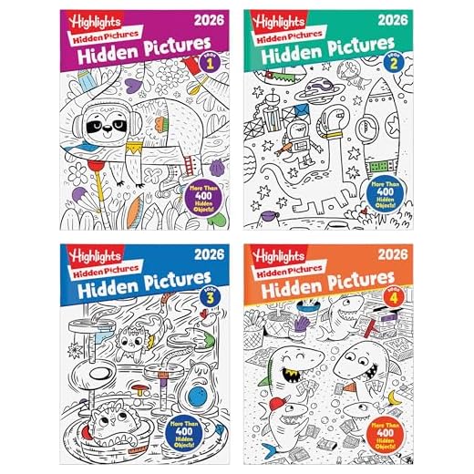 Highlights Hidden Pictures 2026 Activiteitsboeken voor kinderen vanaf 6 jaar, 4 puzzelboeken vol plezier van verborgen objecten, schilder- en zoekpagina's