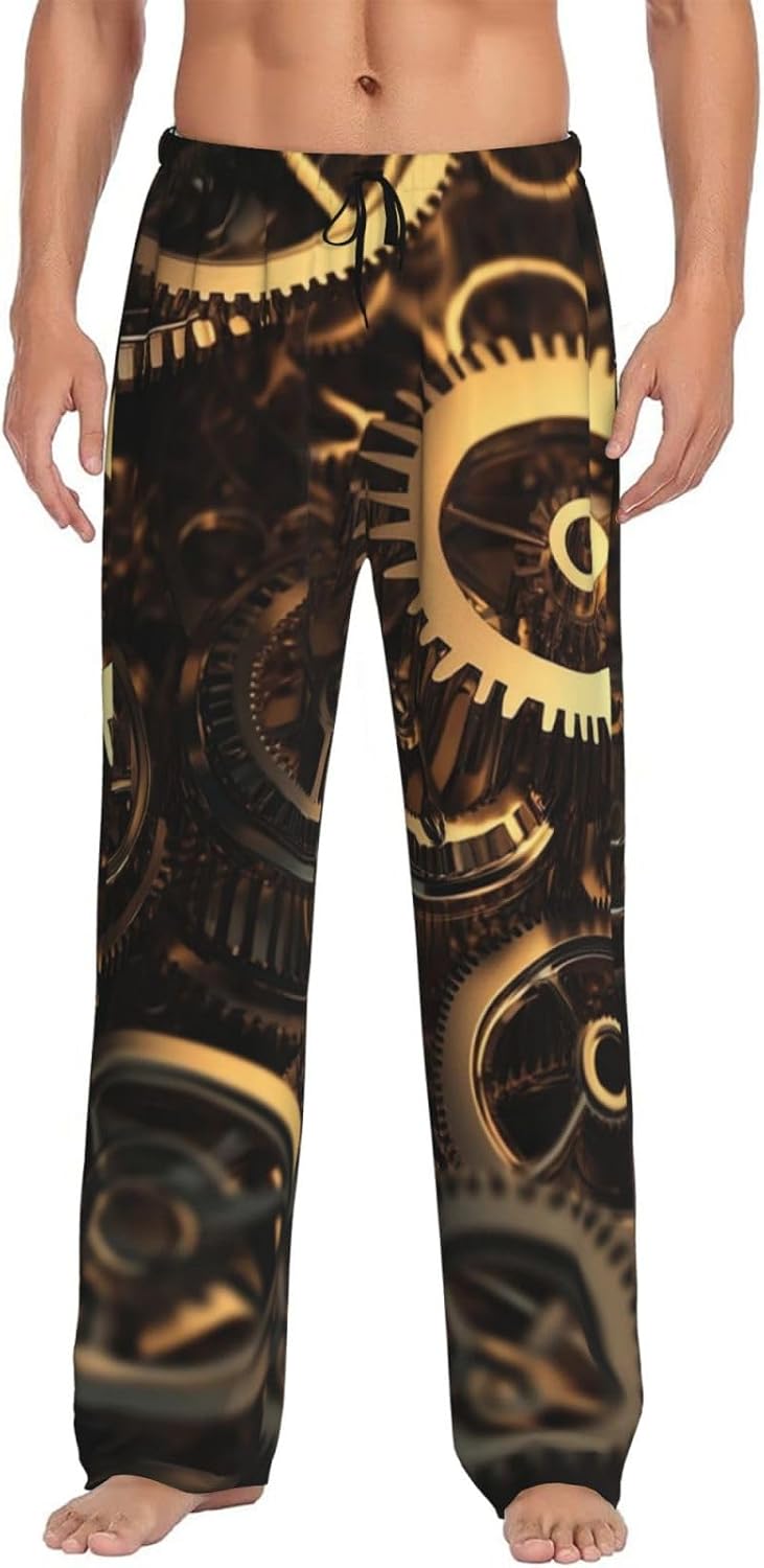 Mens Pajama Pants Soft Lounge Sleep Pant Cool Steampunk Gears Pajama Pants Men Pjs Bottoms with Pockets