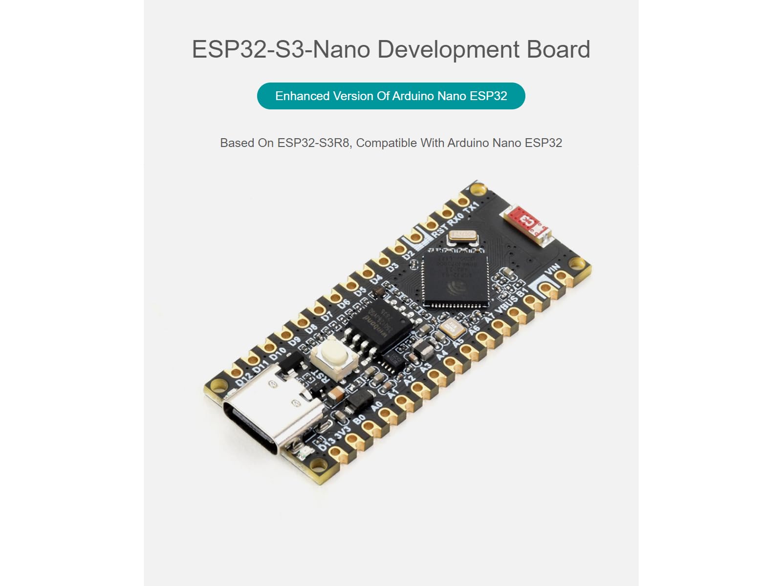 ESP32-S3-Nano Development Board Onboard Microcontroller ESP32-S3R8 Compatible with Arduino Nano ESP32, 2.4GHz Wi-FI and Bluetooth Le Dual-Mode Wireless Communication