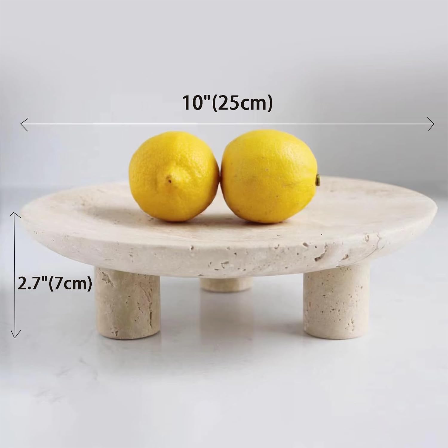 Handmade Travertine Fruit Bowl for Kitchen Counter 10", Large Decorative Bowl for Home Decor, Modern 3-Legs Serving Plate, Key Bowl for Entryway
