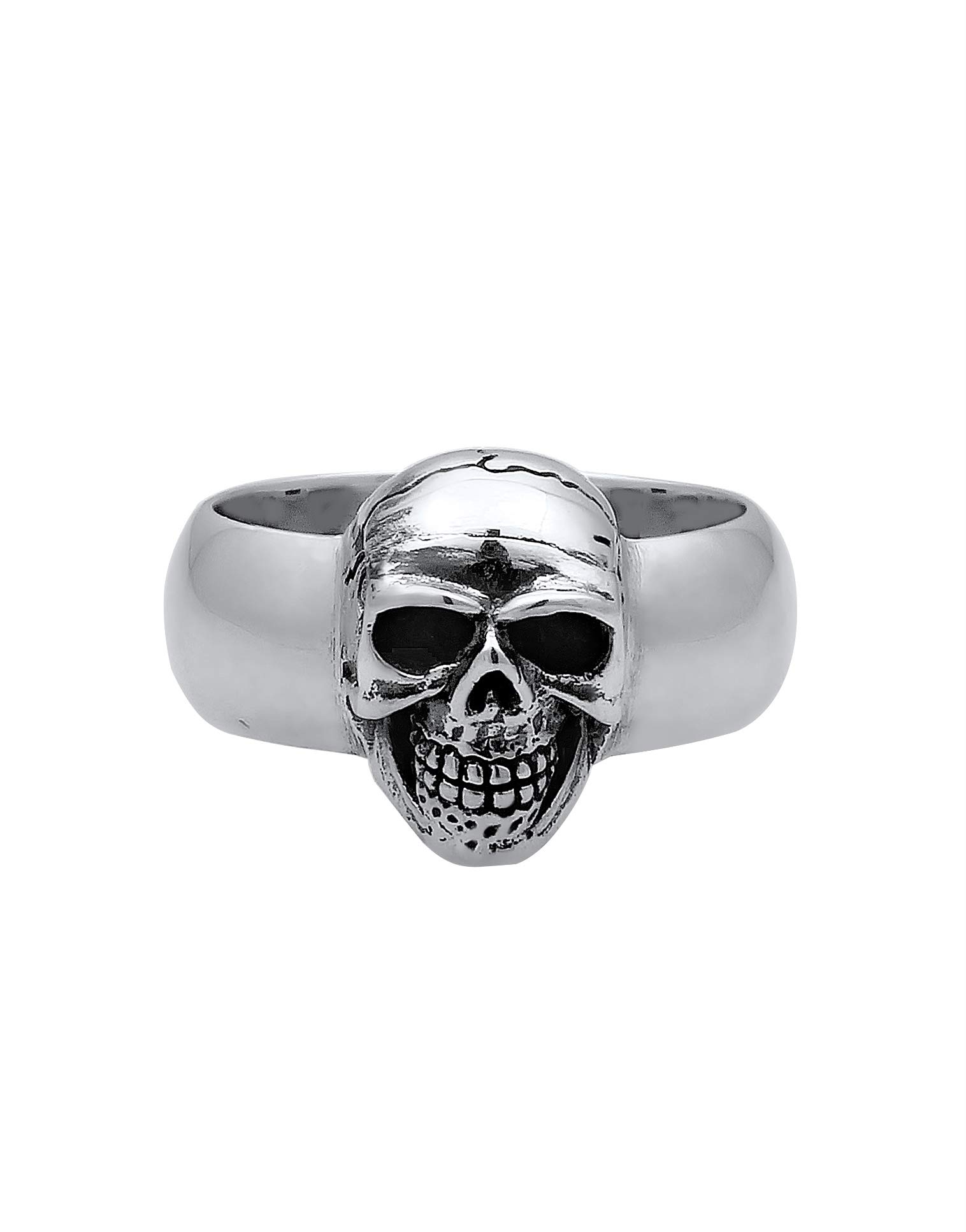 Kuzzoi Totenkopf Herrenring massiv 10 mm breit 925 Silber schwarz | schwarz oxidiert mit Gravur Ring für Männer in der Ringgröße 60 - 66