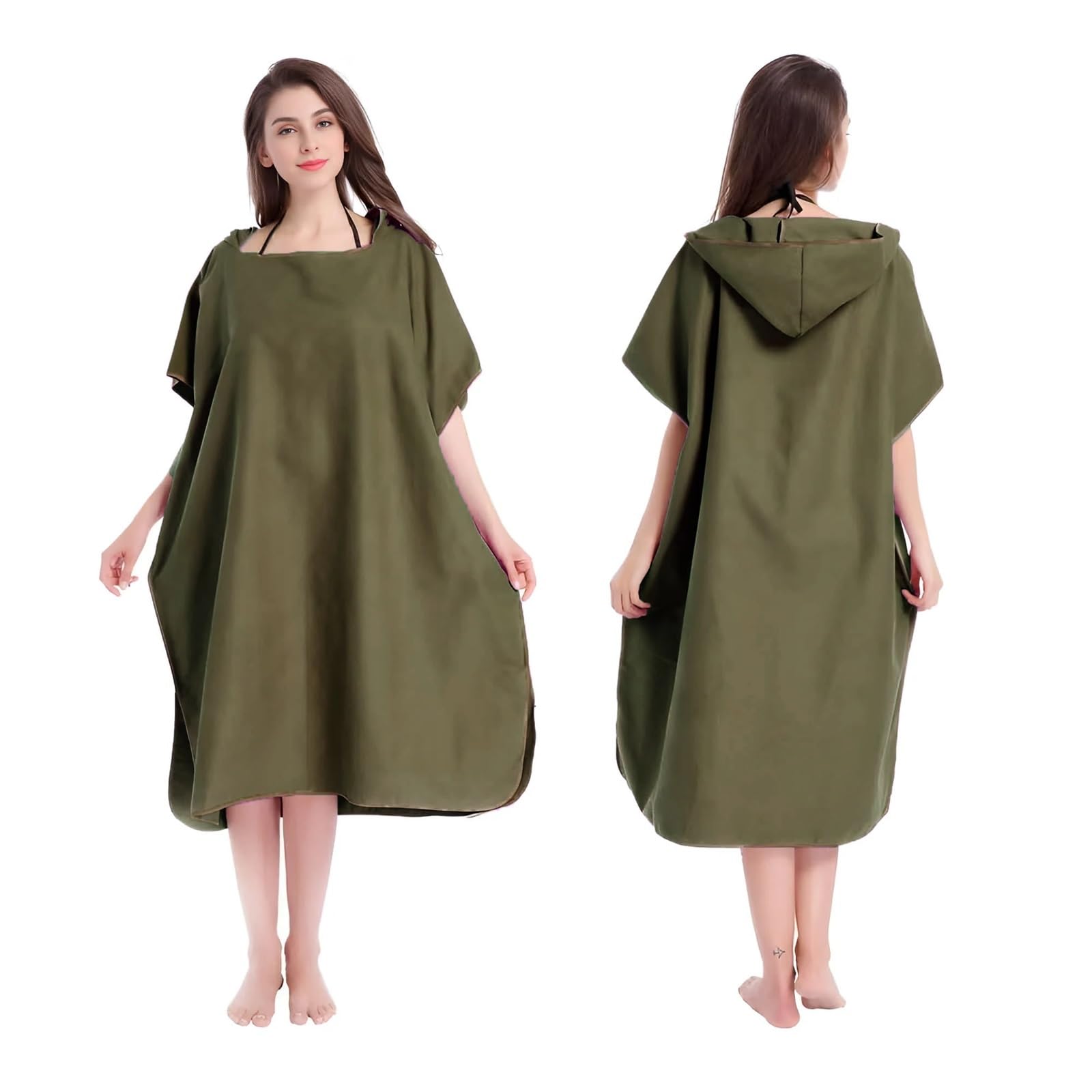 Strandtuch Surf Poncho Poncho Schnelltrocknendes Handtuch Hoodie Starke Wasseraufnahme Mikrofaser Strandrobe Ersatz(Green)