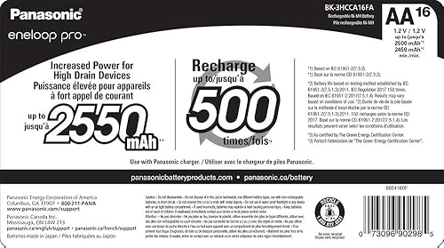 Miniatura 3 de Eneloop Panasonic BK-3HCCA16FA pro AA Baterías recargables precargadas Ni-MH de alta capacidad, paquete de 16 y batería recargable avanzada