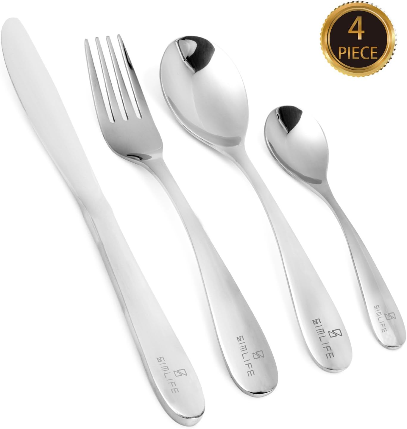 Flatware Set,Simlife Stainless Steel Cutlery Set,Tableware with Mirror Polishing,Dinnerware for Home Kitchen or Restaurant(Cutlery Service for 1,4-Piece)
