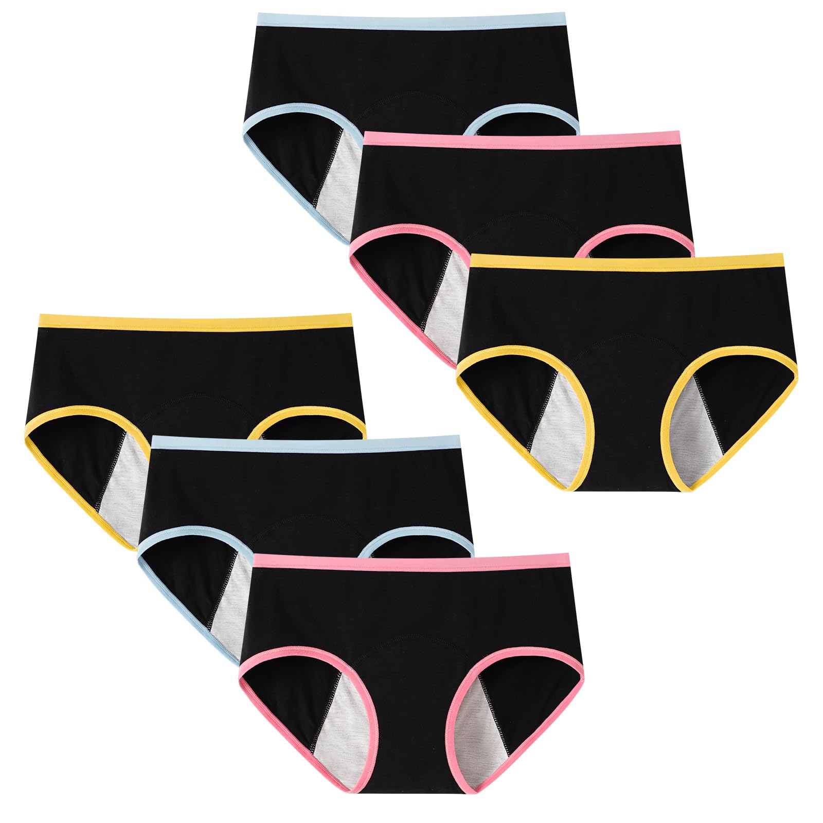 Teen Girls Cotton Underwear Menstrual Period Pants Leakproof Knickers Mid Waist Solid Panties for Teenage Age 10-18 (Pack of 6)(Must Wear with Pad or Tampon)