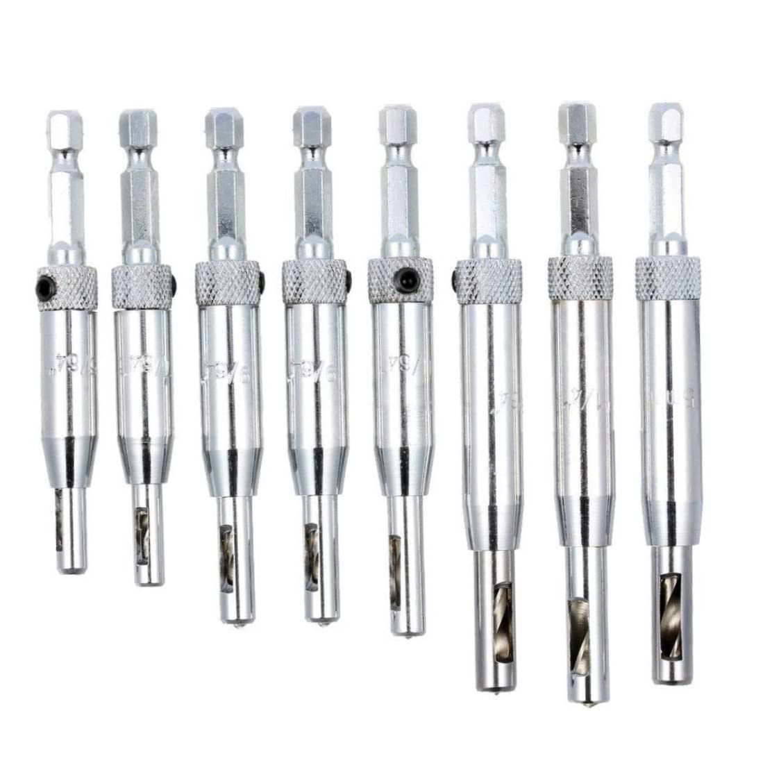 Center Drill Bit Kit Self Centering Hinge Tapper Tools for Woodworking Window 8PCS