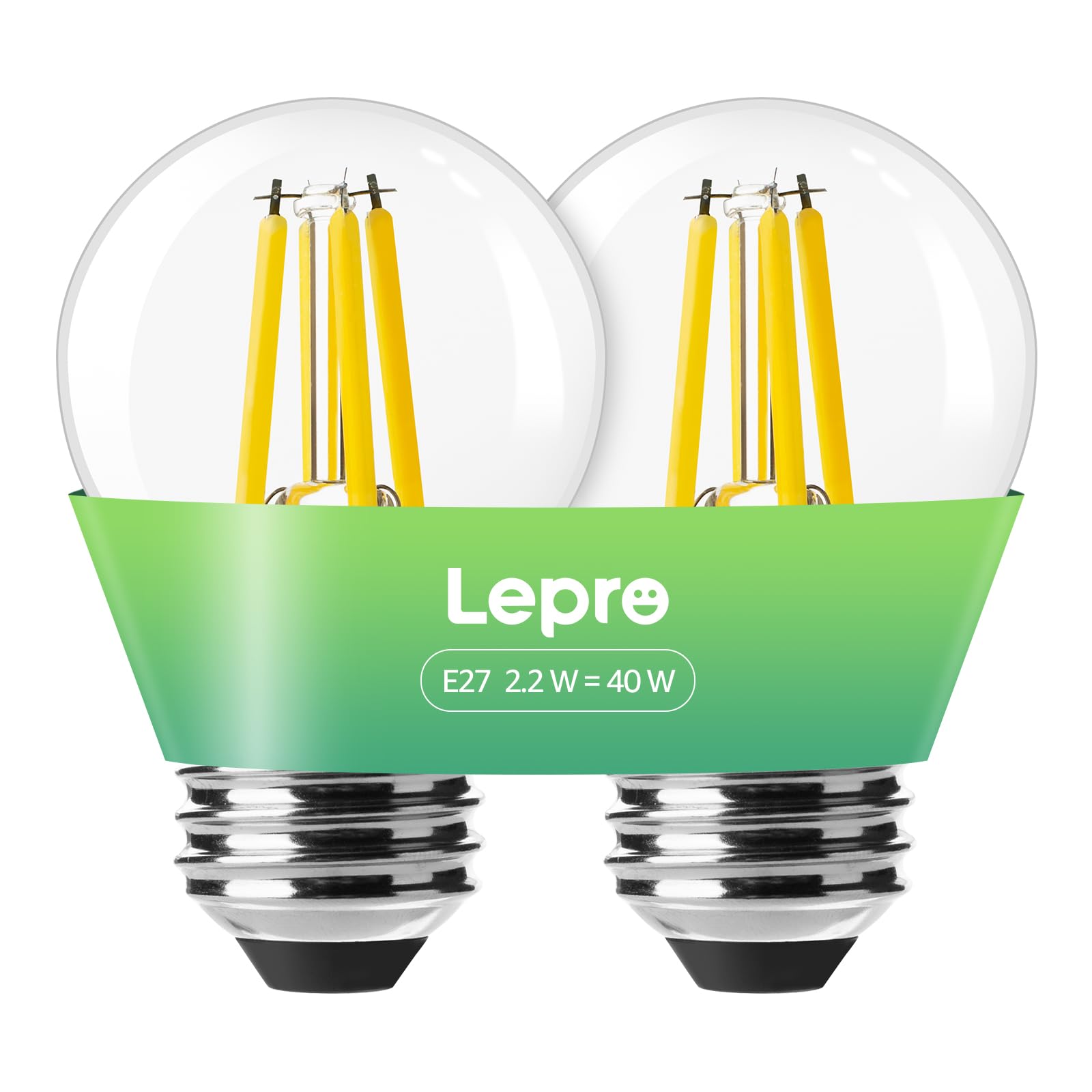 Lepro Energieklasse A E27 LED Warmweiss, 2.2W 470 Lumen Glühbirne E27, Nicht Dimmbar, G45 Led Birne, 2700 Kelvin Warmweiß, 300° Abstrahlwinkel Energiesparlampe, ersetzt 40W Leuchtmittel, 2 Stück