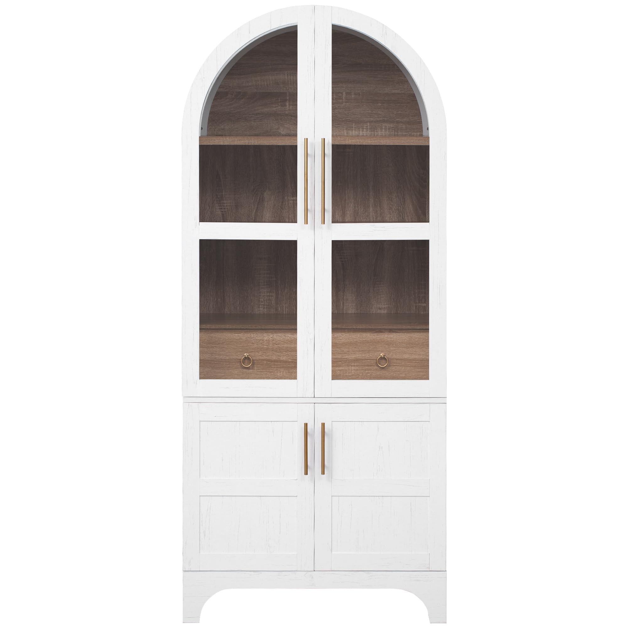 Armadietto da cucina alto 180,3 cm, con ante, ripiani regolabili e ampio spazio di archiviazione, elegante armadio per sala da pranzo (bianco)