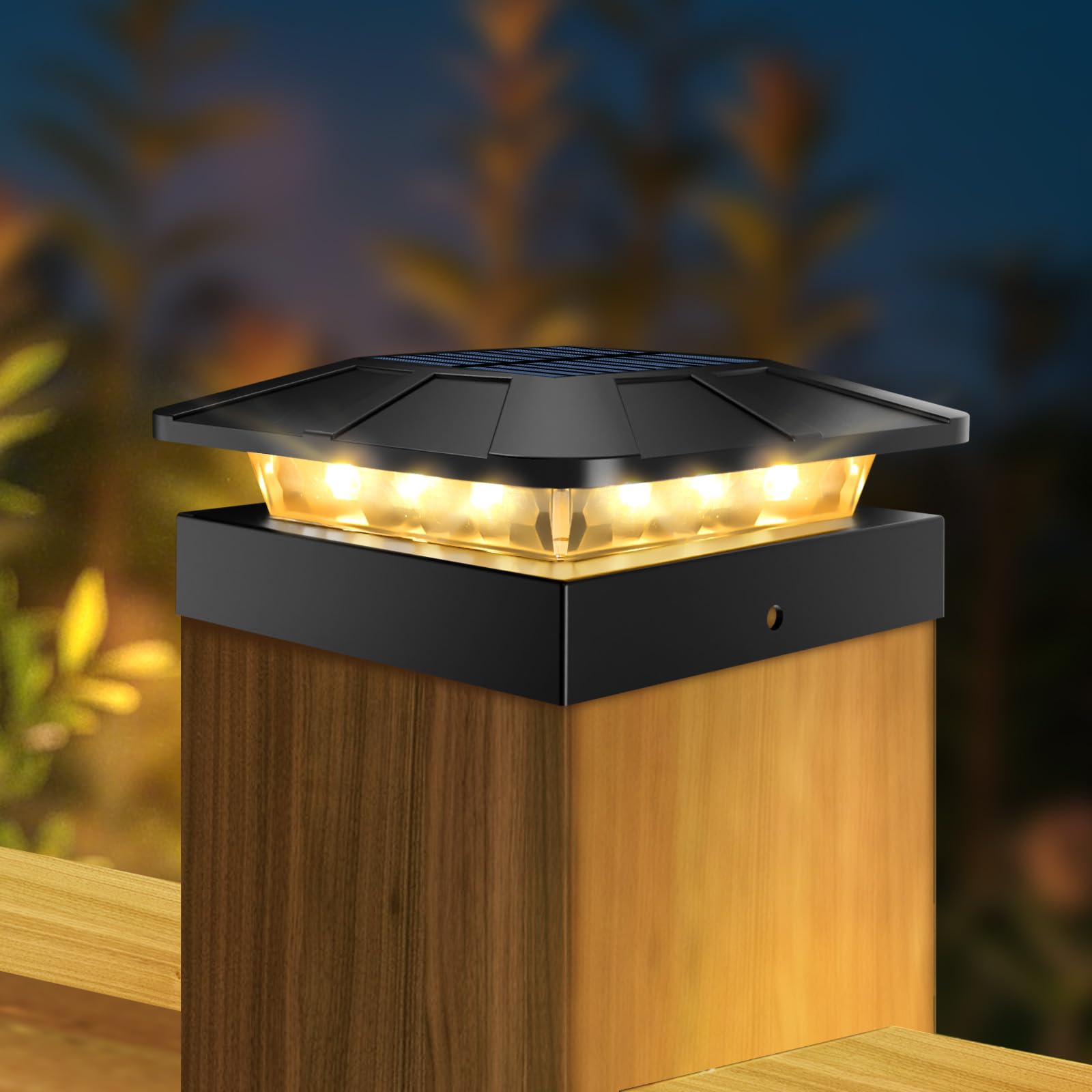 Peasur Lampade a energia solare, 3 modalità, 10 x 10 cm, pali per recinzioni, pali in legno vinilico, lampada solare impermeabile, decorazione da giardino per pali in legno, recinzione, patio, 4 pezzi