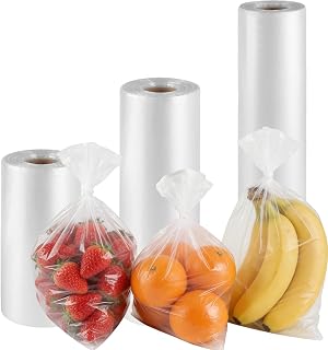 3 Rolls 3 Sizes Plastic Produce Bags, Clear Plastic Produce Bag Roll for Bread, Fruits, Vegetable, Kitchen, 970 Count Total