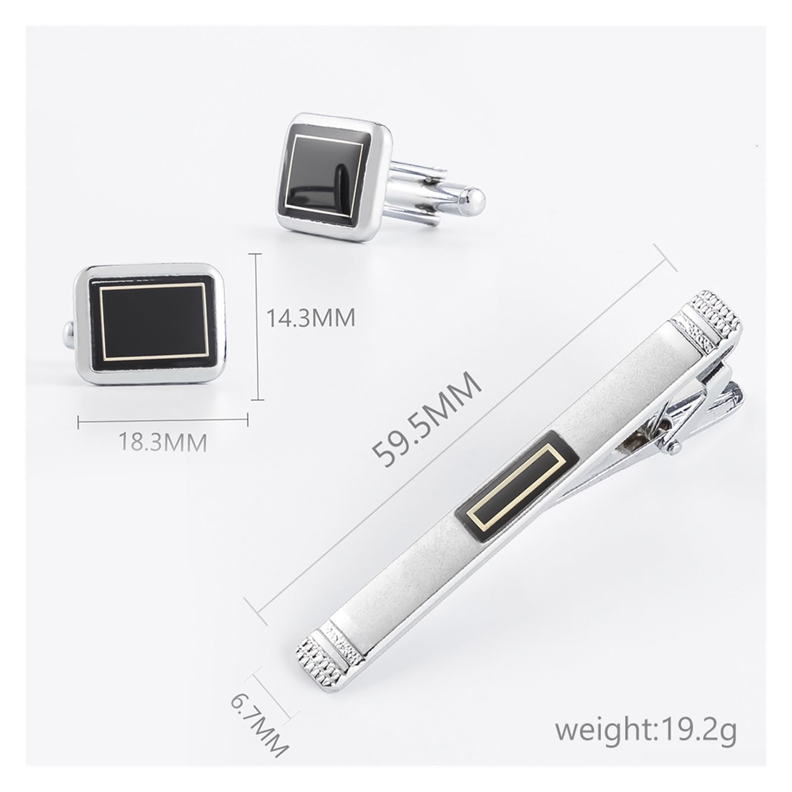 Pince à Cravate Ronde en métal pour Homme, Ensemble d'accessoires, Pince à Cravate, Boutons de Manchette (Noir, comme indiqué)
